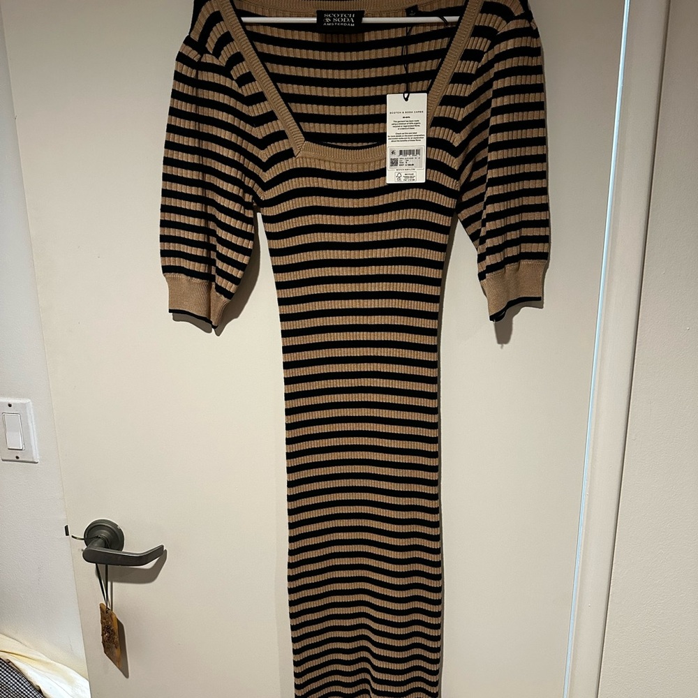 Scotch & Soda Striped Black and Tan Midi Dress